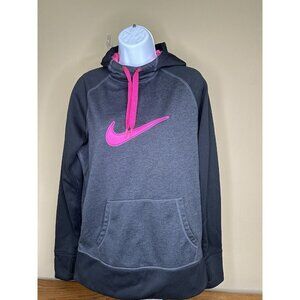 Nike Womens Hoodie Hooded Pullover Dry Gray Black and Pink Swoosh Logo Large